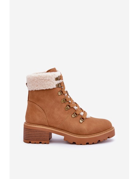 Women's Ankle Boots With Sheepskin On Low Heel Camel Brenneth