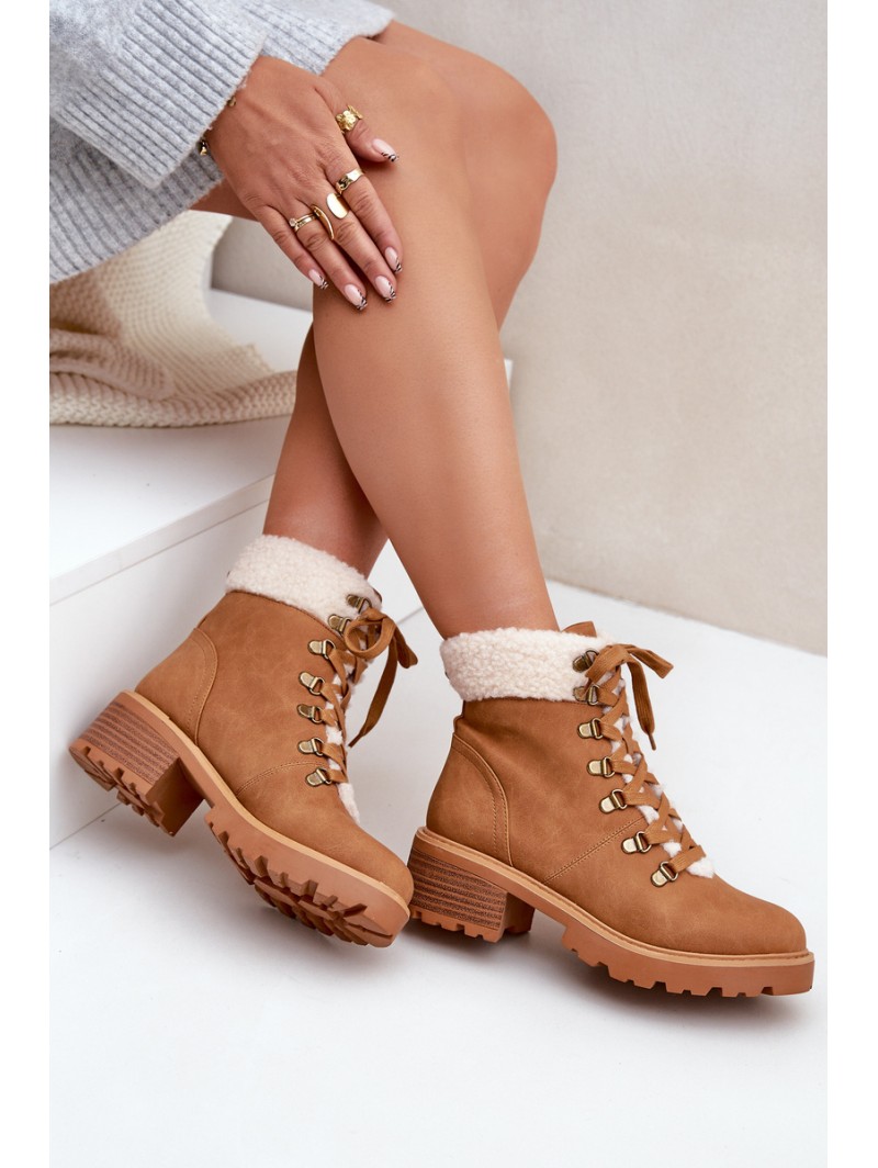 Women's Ankle Boots With Sheepskin On Low Heel Camel Brenneth