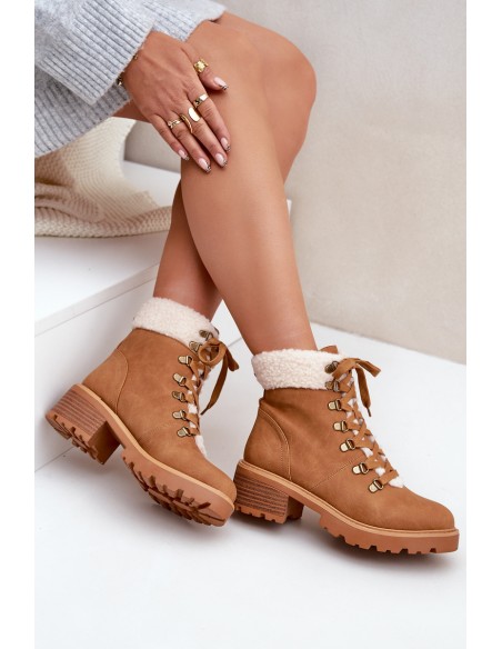 Women's Ankle Boots With Sheepskin On Low Heel Camel Brenneth