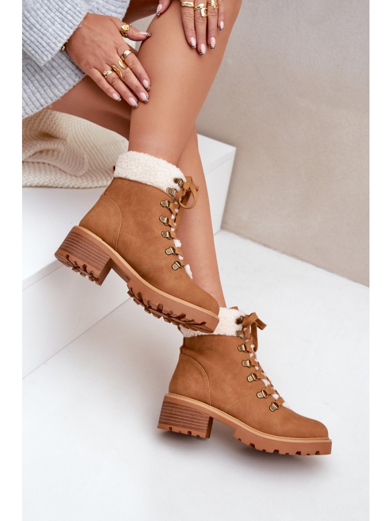 Women's Ankle Boots With Sheepskin On Low Heel Camel Brenneth