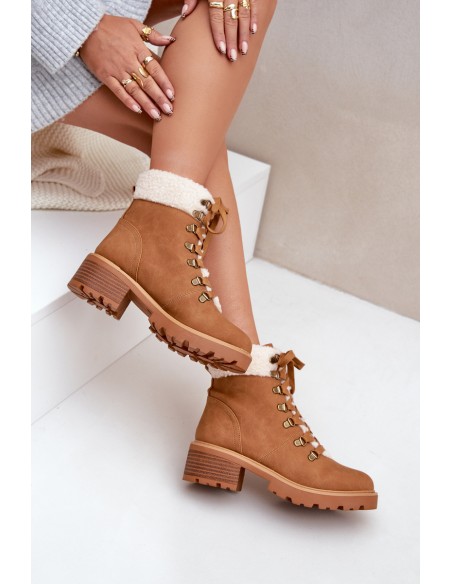 Women's Ankle Boots With Sheepskin On Low Heel Camel Brenneth