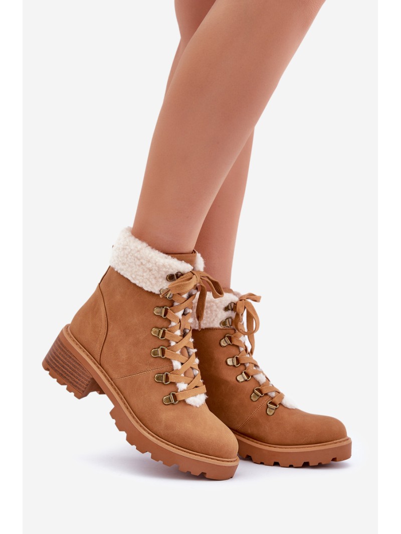 Women's Ankle Boots With Sheepskin On Low Heel Camel Brenneth