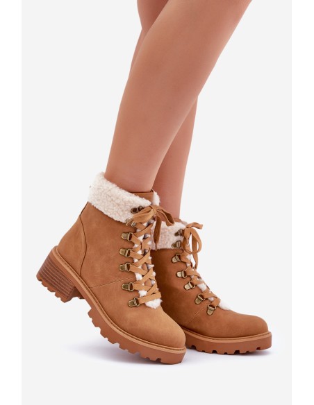 Women's Ankle Boots With Sheepskin On Low Heel Camel Brenneth