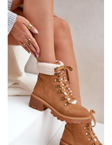 Women's Ankle Boots With Sheepskin On Low Heel Camel Brenneth