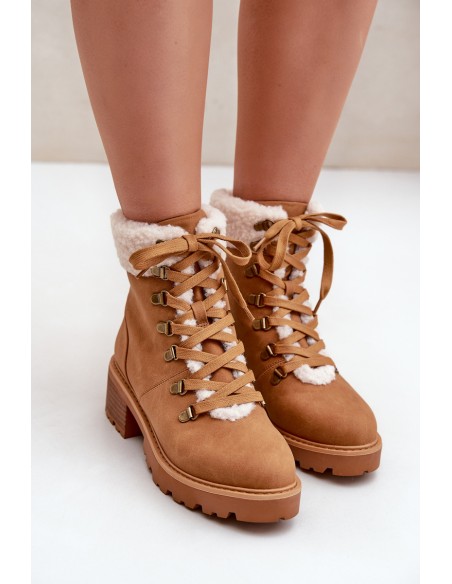 Women's Ankle Boots With Sheepskin On Low Heel Camel Brenneth