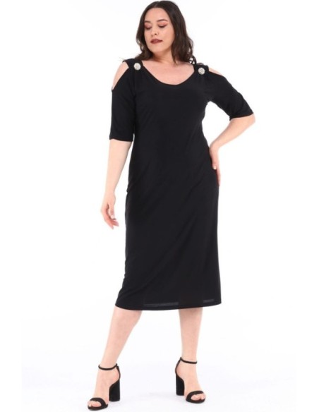 Elegantiška juoda suknelė su sagtimis ❤️ Suknelės apkūnioms