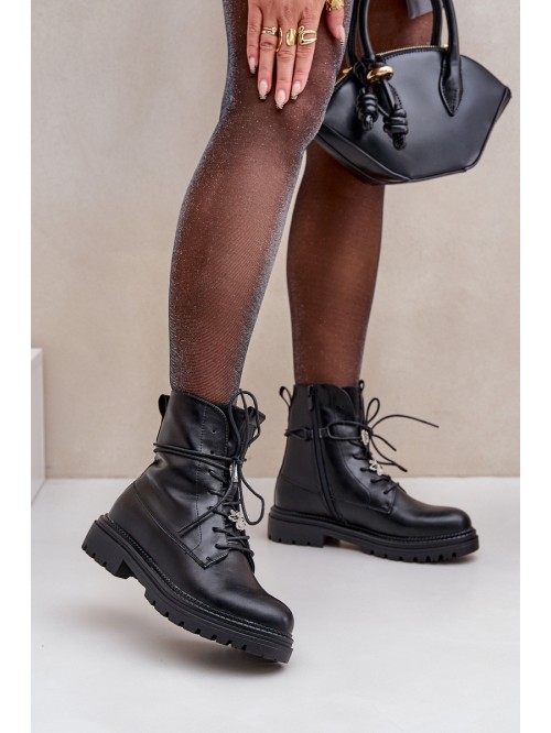 Insulated boots with decorative elements on lacing black Irivina 2