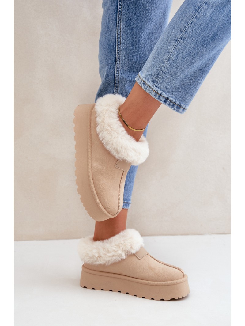 Snow Boots With Low Shaft With Fur On Platform Eco Suede Light Beige Neathoria