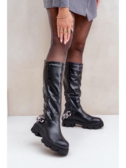 Flat Heeled Boots With Chain Black Nauricette 2