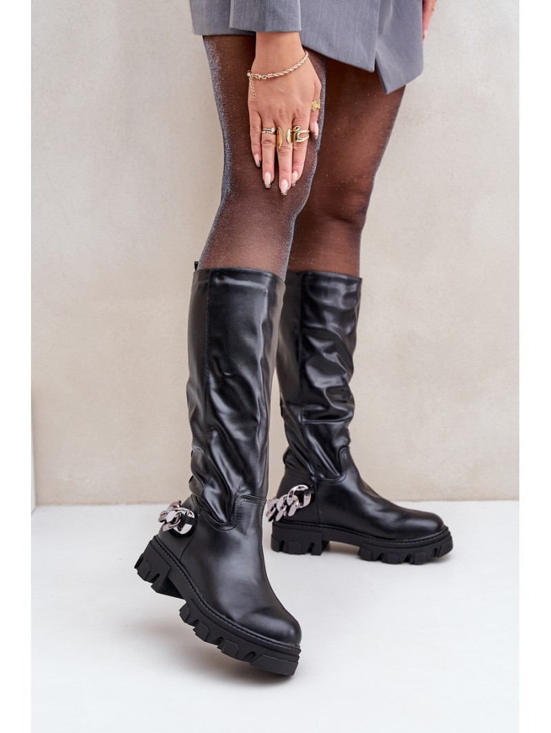 Flat Heeled Boots With Chain Black Nauricette