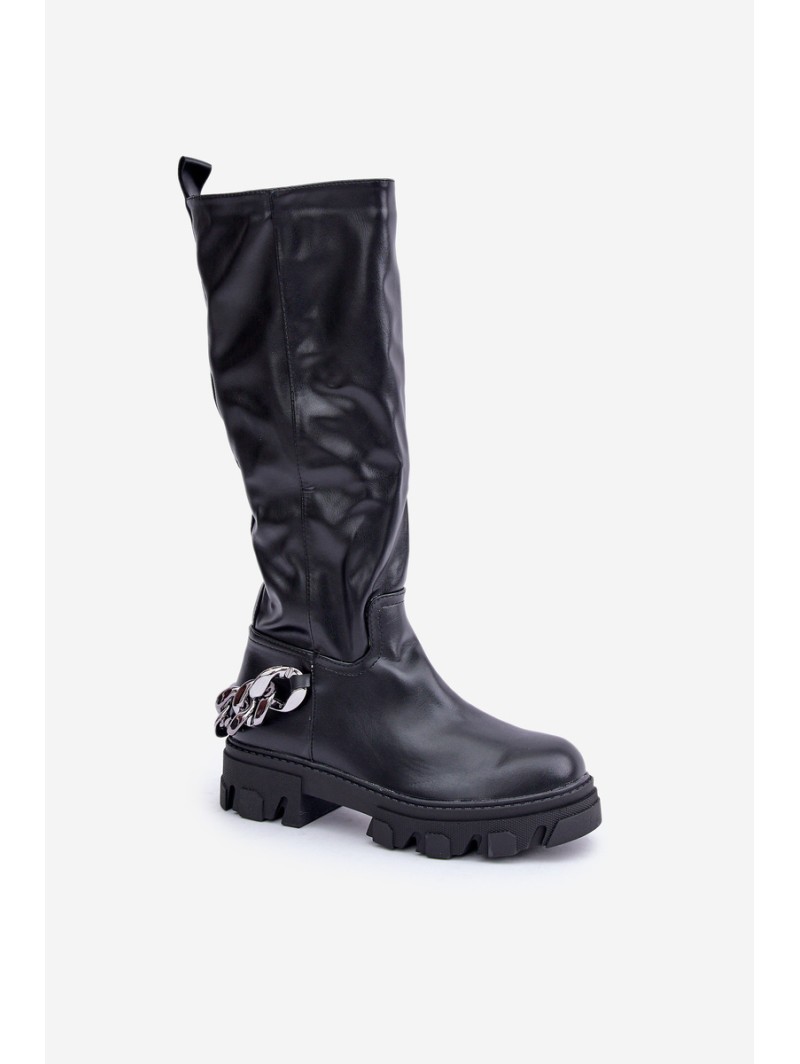 Flat Heeled Boots With Chain Black Nauricette