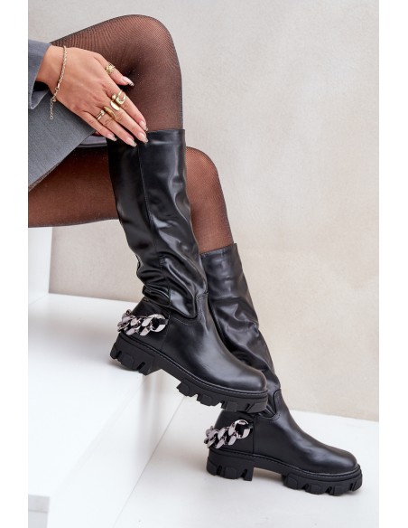 Flat Heeled Boots With Chain Black Nauricette