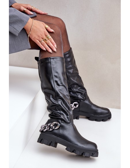 Flat Heeled Boots With Chain Black Nauricette