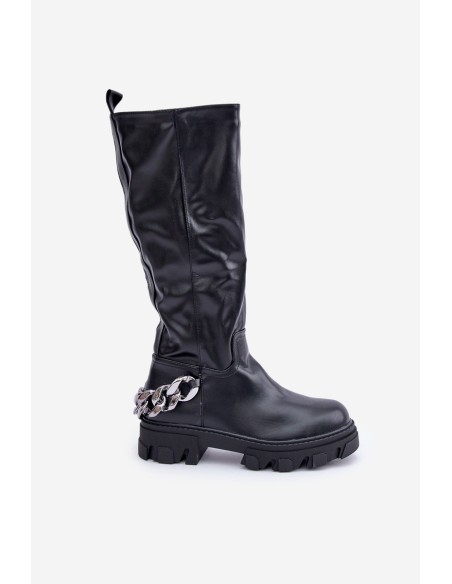Flat Heeled Boots With Chain Black Nauricette