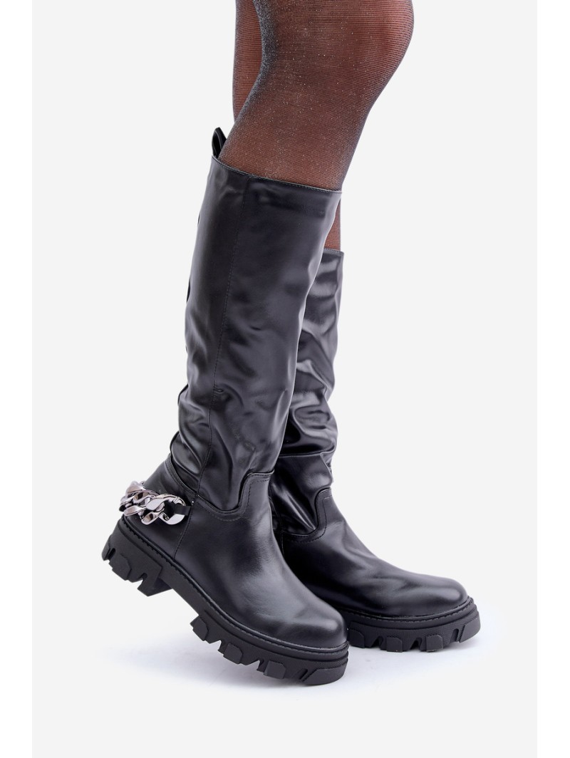 Flat Heeled Boots With Chain Black Nauricette