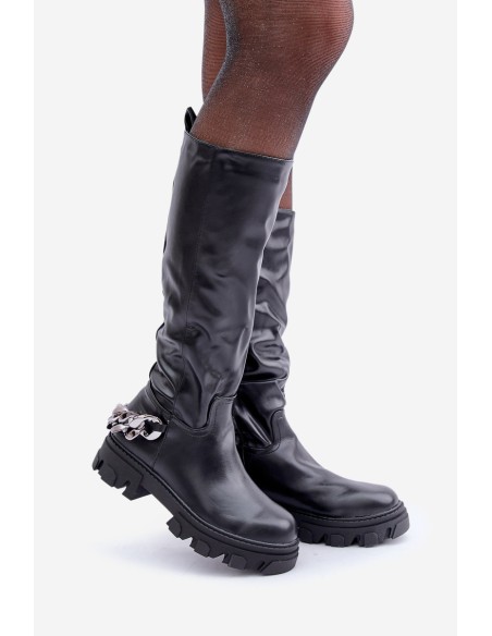 Flat Heeled Boots With Chain Black Nauricette