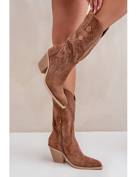 Perforated Cowboy Ankle Boots On Heel Brown Salive