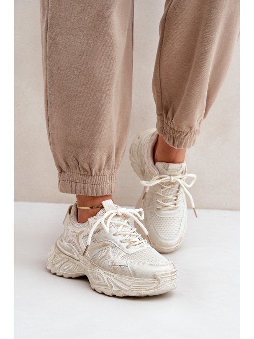 Womens Sneakers With Distressing On Platform Beige Seladwen