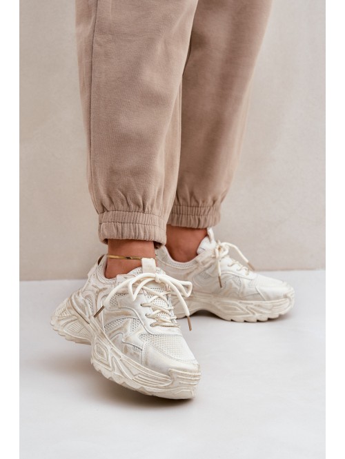 Womens Sneakers With Distressing On Platform Beige Seladwen 2