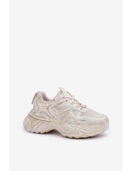 Womens Sneakers With Distressing On Platform Beige Seladwen