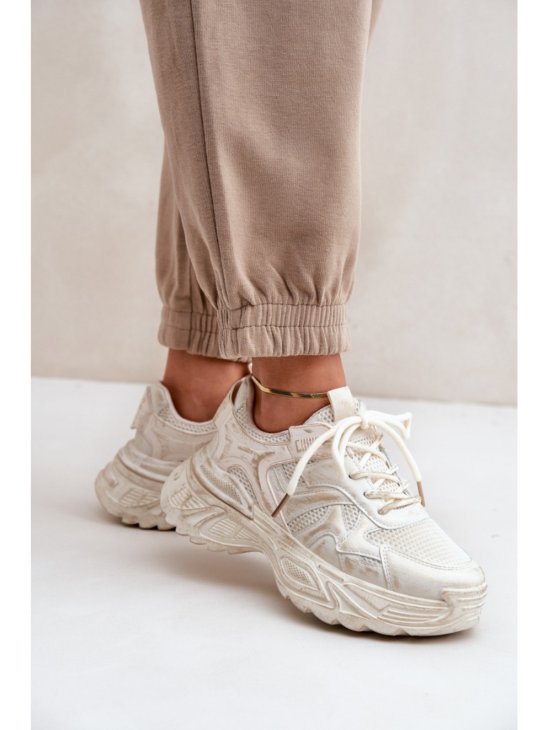 Womens Sneakers With Distressing On Platform Beige Seladwen