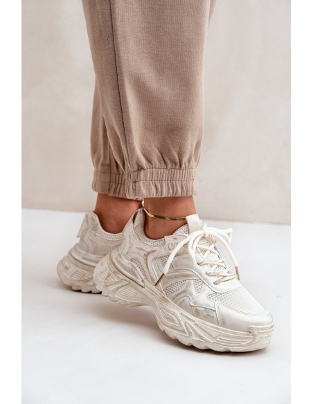 Womens Sneakers With Distressing On Platform Beige Seladwen