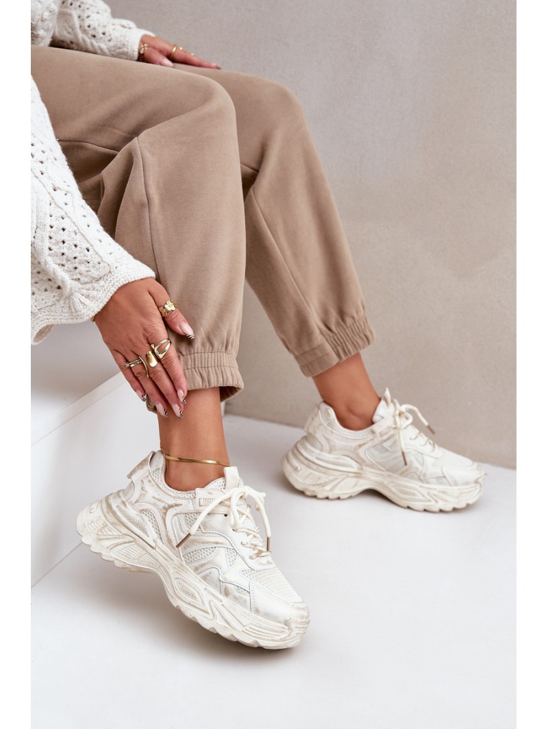Womens Sneakers With Distressing On Platform Beige Seladwen