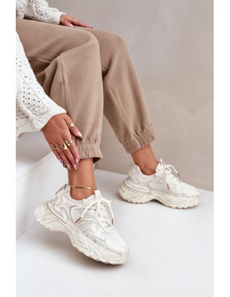 Womens Sneakers With Distressing On Platform Beige Seladwen