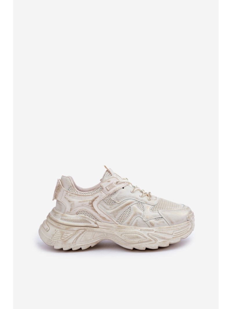 Womens Sneakers With Distressing On Platform Beige Seladwen