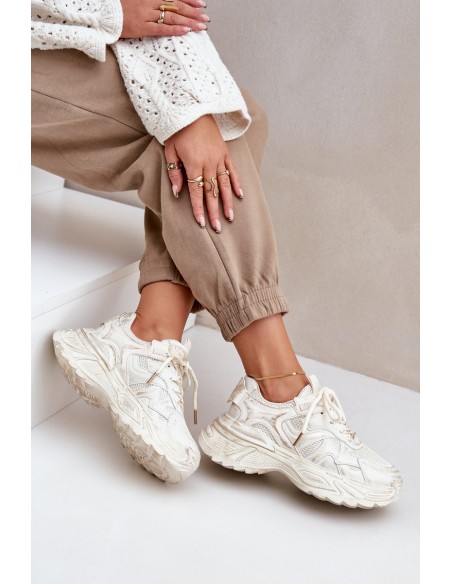 Womens Sneakers With Distressing On Platform Beige Seladwen