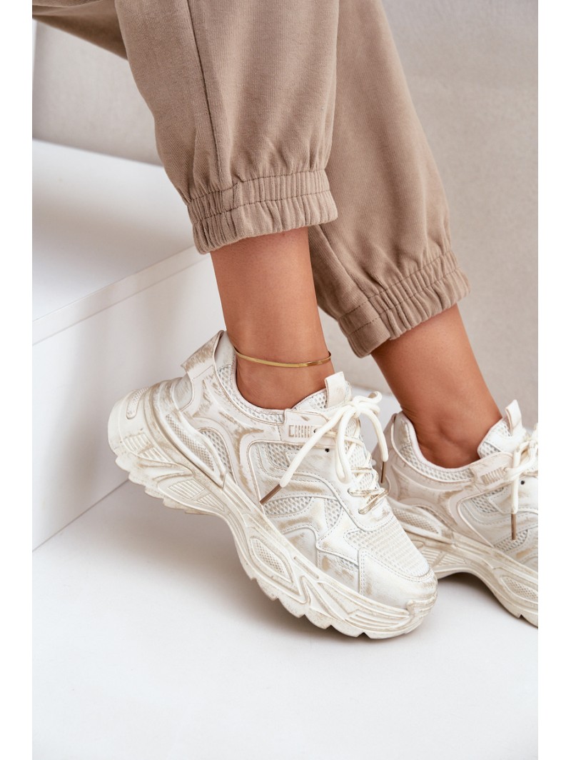 Womens Sneakers With Distressing On Platform Beige Seladwen