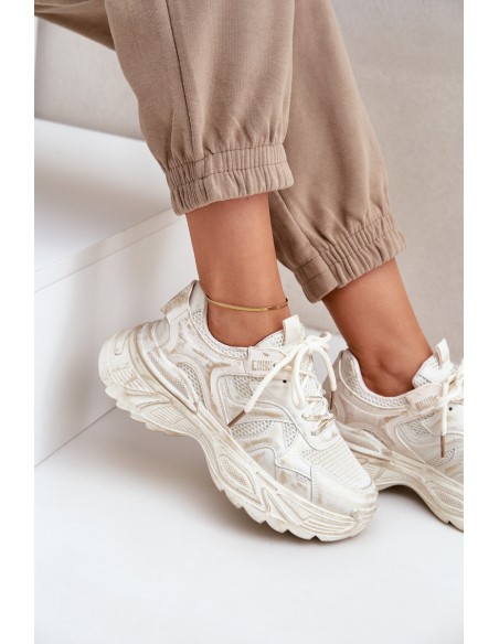 Womens Sneakers With Distressing On Platform Beige Seladwen