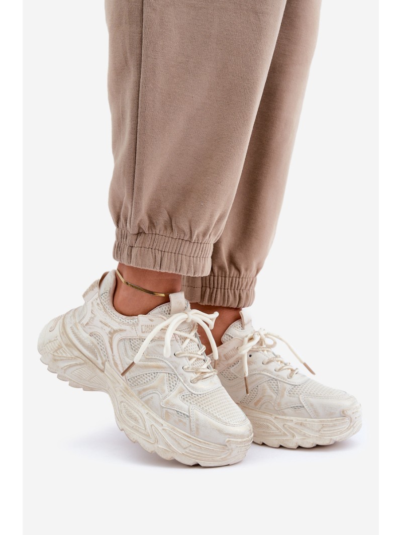 Womens Sneakers With Distressing On Platform Beige Seladwen