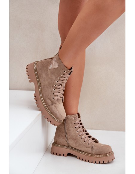 Women's Ankle Boots With Glittering Heart Dark Beige Nariri