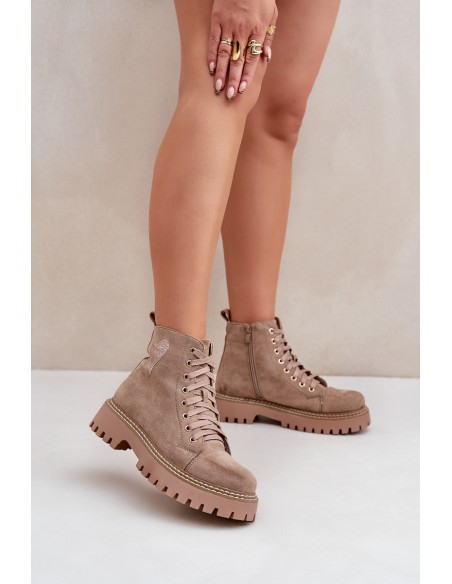 Women's Ankle Boots With Glittering Heart Dark Beige Nariri