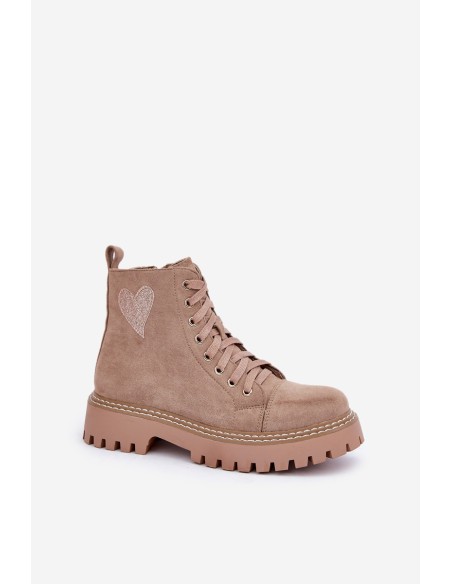 Women's Ankle Boots With Glittering Heart Dark Beige Nariri