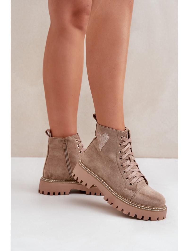 Women's Ankle Boots With Glittering Heart Dark Beige Nariri