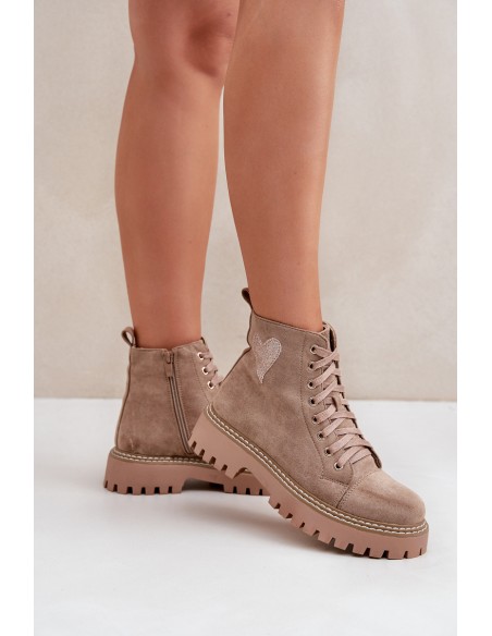 Women's Ankle Boots With Glittering Heart Dark Beige Nariri