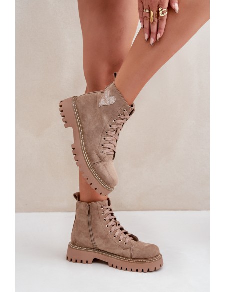 Women's Ankle Boots With Glittering Heart Dark Beige Nariri