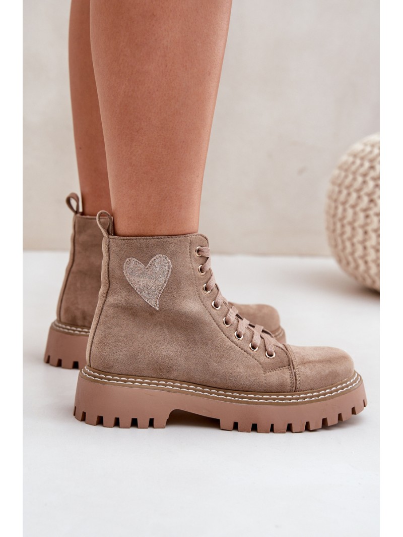 Women's Ankle Boots With Glittering Heart Dark Beige Nariri
