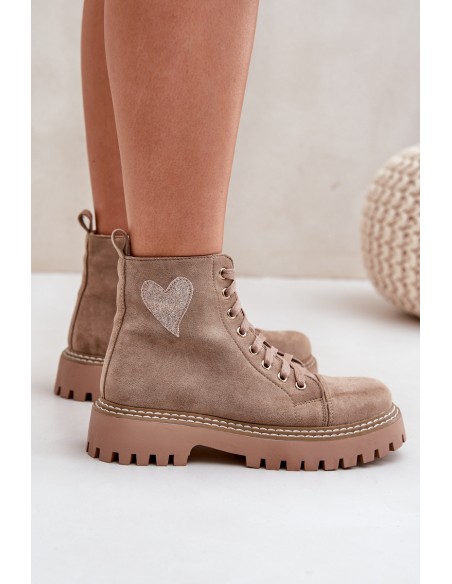 Women's Ankle Boots With Glittering Heart Dark Beige Nariri