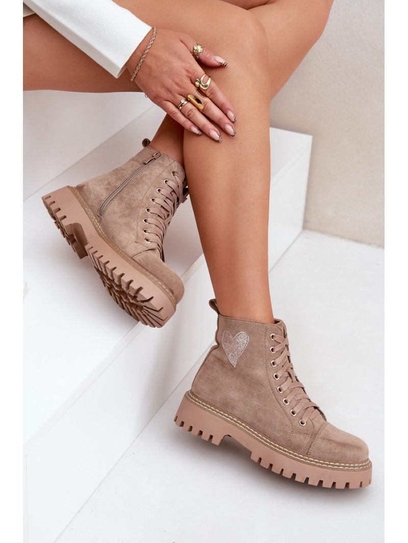 Women's Ankle Boots With Glittering Heart Dark Beige Nariri