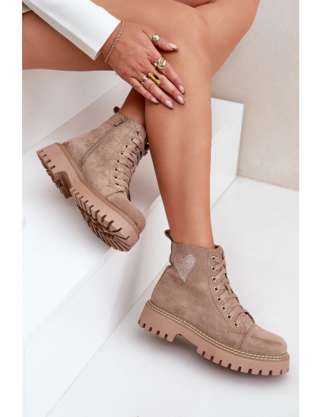 Women's Ankle Boots With Glittering Heart Dark Beige Nariri