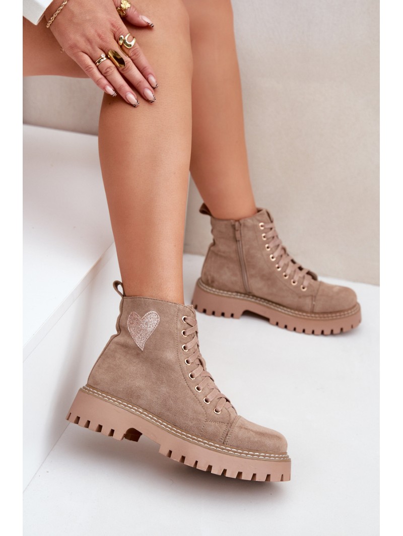 Women's Ankle Boots With Glittering Heart Dark Beige Nariri