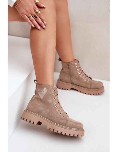 Women's Ankle Boots With Glittering Heart Dark Beige Nariri