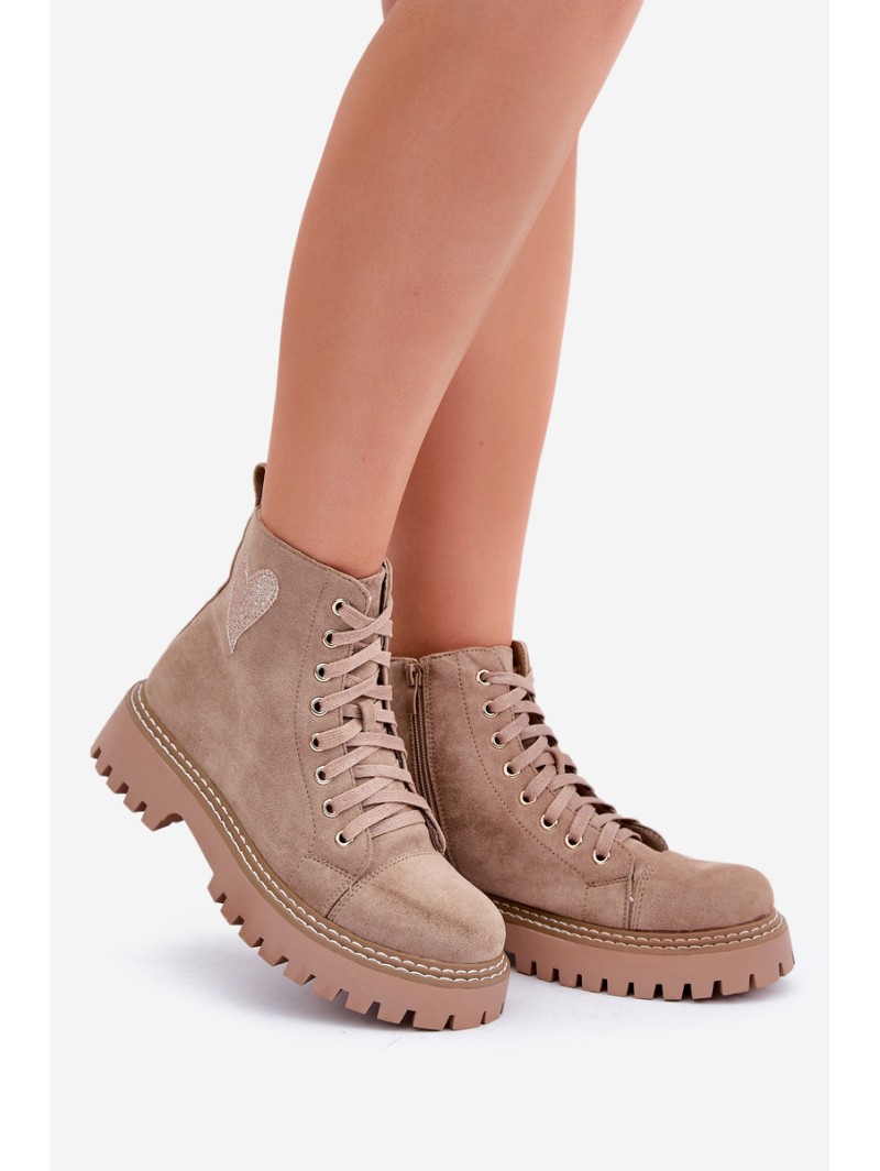 Women's Ankle Boots With Glittering Heart Dark Beige Nariri