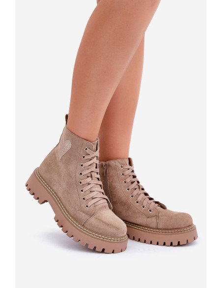 Women's Ankle Boots With Glittering Heart Dark Beige Nariri