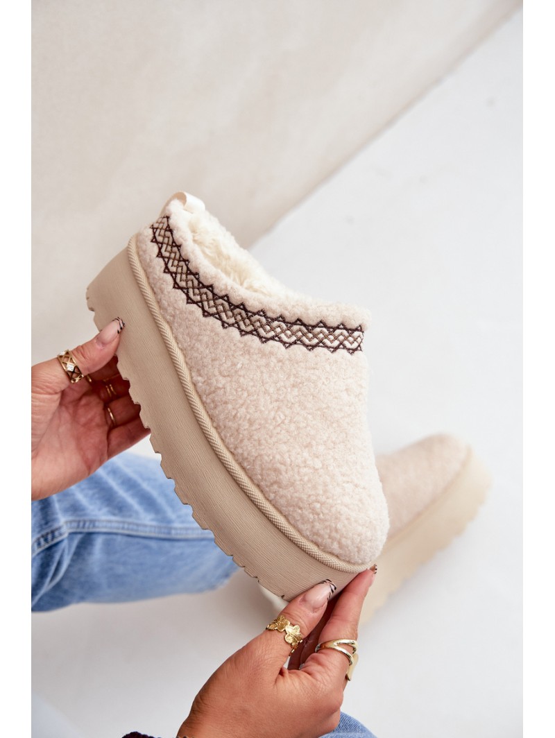 Snow Boots Slippers On Platform With Sheepskin Light Beige Leaniella