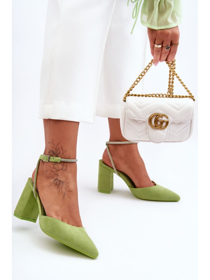 Decorative Ribbon Leather Pumps Green Lirosa