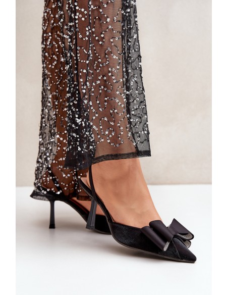 Fabric Heels With Bow Black Selatea